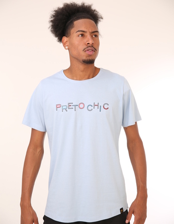 imagem Camiseta Básica Azul - Estampa Preto Chic Colorida